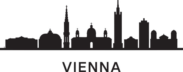 Obraz premium Vienna Skyline Silhouette Vector Illustration with City Name on Transparent Background Design Element