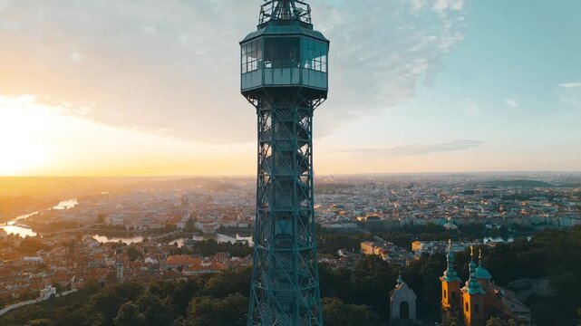 Experience the breathtaking sunrise over Prague from the Petrin Lookout Tower. Marvel at the stunning cityscape and lush gardens surrounding this iconic landmark, located on Petrin Hill.