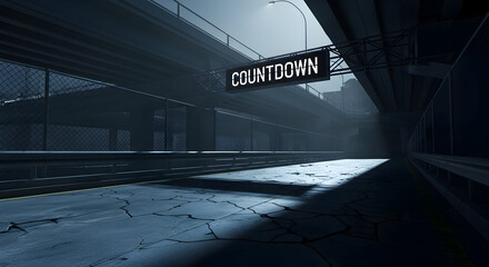 Gloomy Countdown Time Clock On Abandoned Cracked Road Urban Atmosphere