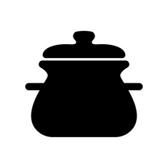 Pot with lid and handles icon. Black silhouette. Side front view. Vector simple flat graphic illustration. Isolated object on white background. Isolate.