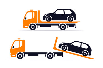 Tow truck icon. Colored silhouette. Side view. Vector simple flat graphic illustration. Isolated object on white background. Isolate.