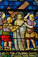 Stained Glass – Jesus Stripped of His Garments, Rochefort Church, Belgium