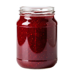 Open jar of red fruit jam