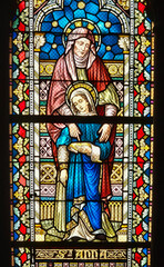 Stained Glass – Saint Anne Teaching a Young Girl, Rochefort Church, Belgium