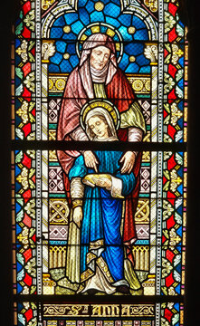 Stained Glass &ndash; Saint Anne Teaching a Young Girl, Rochefort Church, Belgium