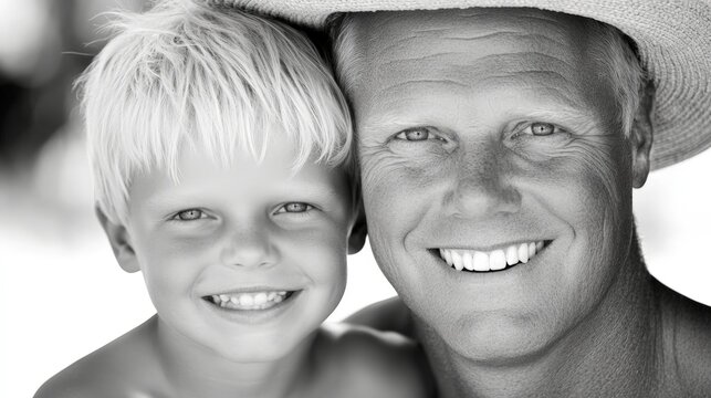 A man and a boy are smiling at the camera - Powered by Adobe