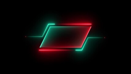 neon geometric shape with horizontal lines on black background frame - Powered by Adobe