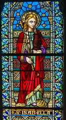 Stained Glass – Saint Isabella with Crown and Vessel, Rochefort Church, Belgium