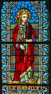 Stained Glass &ndash; Saint Isabella with Crown and Vessel, Rochefort Church, Belgium