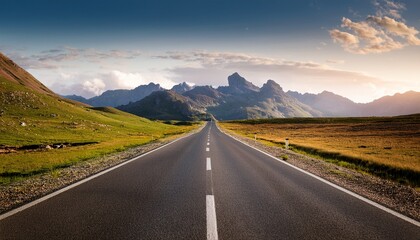 Fototapeta premium empty road stretching into distant mountains surrounded by vast landscape