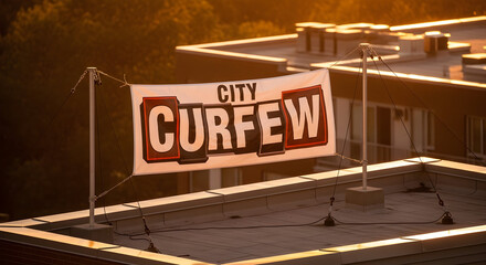 Imposed Restrictions Message Displayed At Sunset On Building Structure