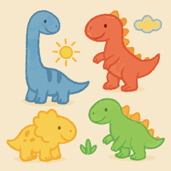 Charming and Adorable Cartoon Dinosaurs Illustration with a Colorful and Vibrant Design