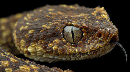 Fototapeta premium Close-up of a textured snake head with intricate scales and striking eye