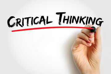 Critical thinking - analysis of facts to form a judgment, text quote concept background