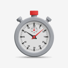 Gray stopwatch with red accents on a white background.