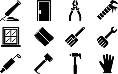 Obraz premium Vector Icons: Construction, Repair, and DIY Tool Set