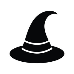 full black silhouette of a witch hat on a white background