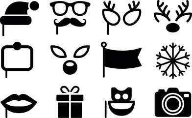 Vector Christmas party photo booth props: festive holiday icons