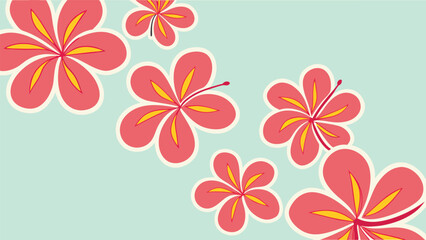 Fototapeta premium Decorative floral pattern featuring repeating pink flowers on a soft aqua blue background