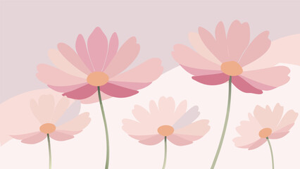 Naklejka premium Delicate pink cosmos flowers vector illustration on soft pastel abstract background
