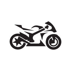 Sport Motorcycle Silhouette – Black and White Racing Bike Vector, Modern Motorbike Icon Design on White Background