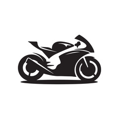 Obraz premium Sport Motorcycle Silhouette – Black and White Racing Bike Vector, Modern Motorbike Icon Design on White Background