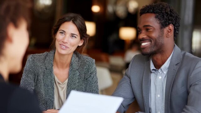 Talent acquisition specialist screens job seekers resumes and arranges interview meetings in an inviting professional lounge setting tailored for recruitment.