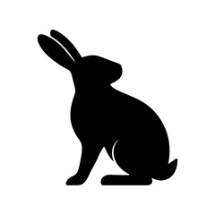 Obraz premium Simple black silhouette of a rabbit sitting upright with ears perked alertly against a white background
