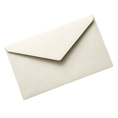 A slightly angled closed cream colored envelope with a triangular flap on a black background