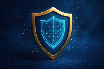 A Futuristic Digital Shield Symbolizing Cybersecurity and Data Protection in a Networked World with a Sparkling Blue Glow