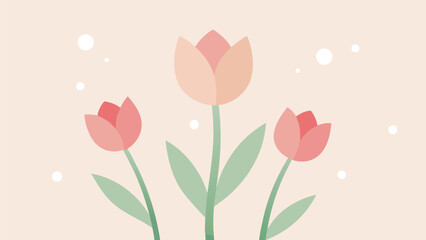 Elegant vector illustration of three pastel tulips blooming on a soft background