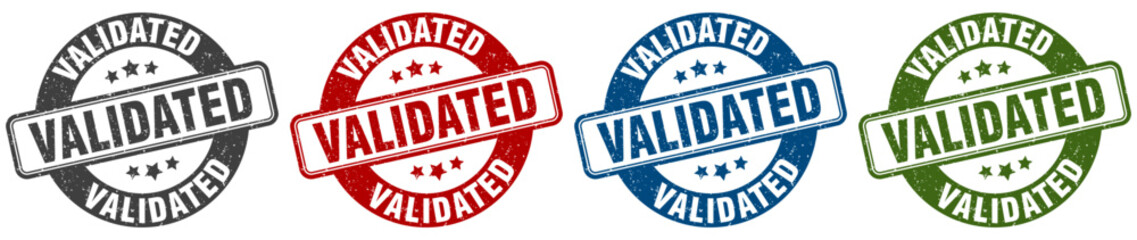 validated stamp. validated round stamp set isolated on white background