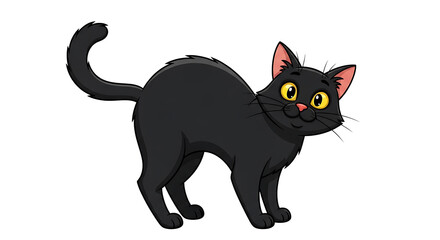 Fototapeta premium Cartoon illustration of a black cat with arched back on transparent background: classic characters for halloween