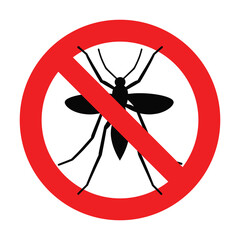 Vector Illustration of No Mosquito Sign with Red Circle for Prevention in Clean Minimalist Style