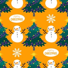 Christmas cartoon ice seamless snowman pattern for wrapping paper and fabrics