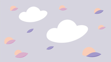 Pastel clouds and floral elements on a pale lavender background vector illustration