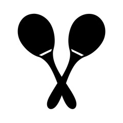 Two Crossed Maracas Musical Instruments in Black Silhouette on White Background