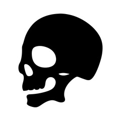Graphic Black Skull Silhouette on White Background, Showing Side View Depiction