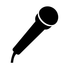 Simple black and white depiction of a wired microphone for vocal use