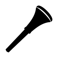 Silhouette of Vuvuzela Stadium Horn Icon, Black silhouette of a vuvuzela horn, commonly used by fans at sporting events, especially in soccer and stadium atmospheres.
