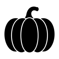 Black Pumpkin Silhouette Icon for Fall Designs, Silhouette of a pumpkin with stem, isolated on white, perfect for Halloween, autumn, and harvest-themed graphic projects.
