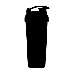 Isolated black silhouette of a protein shaker bottle against a white background