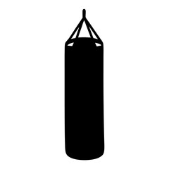Silhouette of a heavy punching bag hanging from the ceiling with ropes