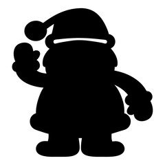 Silhouette of Santa Claus with a Festive Hat Waving his Mitten Hand