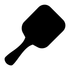 Simple black silhouette of a serving scoop or paddle on white background