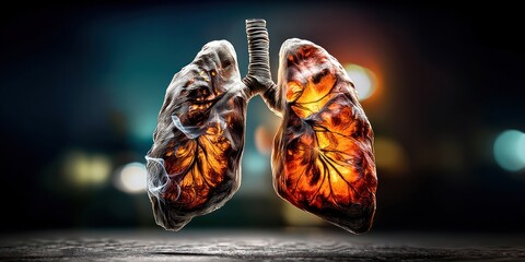 Dramatic portrayal of lungs affected by smoking habits highlighting the dangers of tobacco use and its explosive impact on health