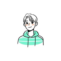 Illustration of a young man in a striped hoodie digital art drawing character design