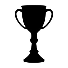 A solid black silhouette of a grand trophy against a white background