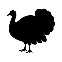 Black silhouette of a turkey standing on a white isolated background