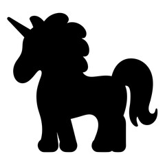 Elegant black silhouette of a magical unicorn standing gracefully in profile